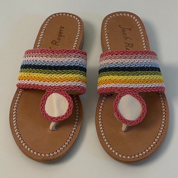 Jack Rogers Jacks Rope Sandals Rainbow Womens Size 6.5 EUC - Picture 1 of 9